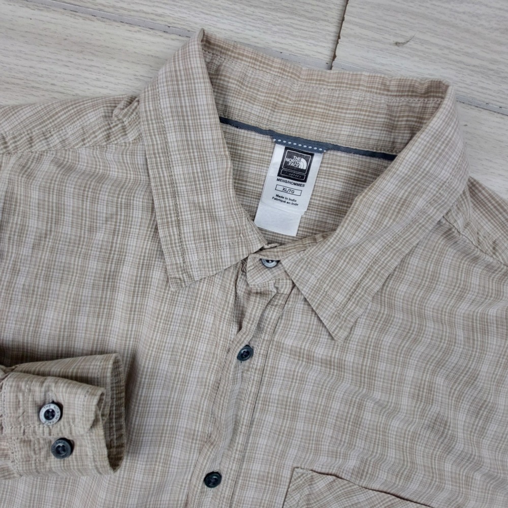 North Face Shirt Mens XL Tan‎ Plaid Long Sleeve Cotton Button Down Workwear Dad